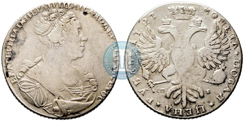 Picture 1 rouble 1727 year СПБ "Petersburg type, portrait turned to the right"