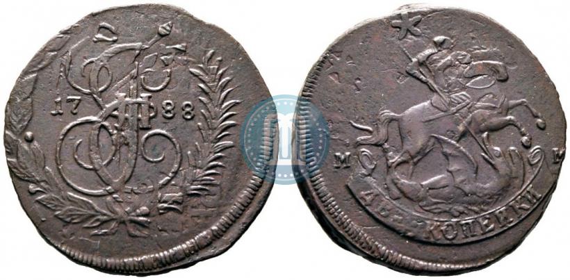 Фото 2 копейки 1788 года ММ 