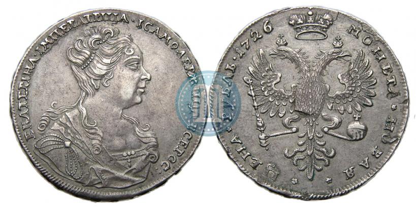 Фото 1 рубль 1726 года  "Московский тип, портрет вправо"