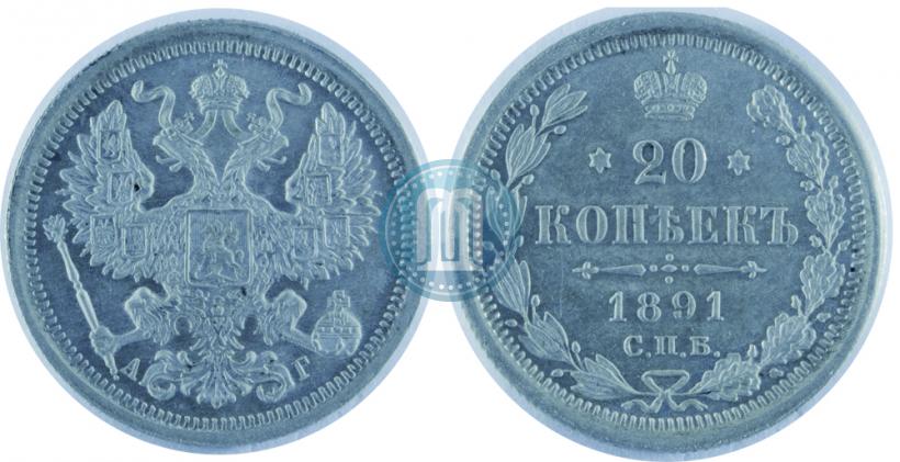 Фото 20 копеек 1891 года СПБ-АГ 