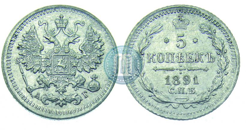 Фото 5 копеек 1891 года СПБ-АГ 