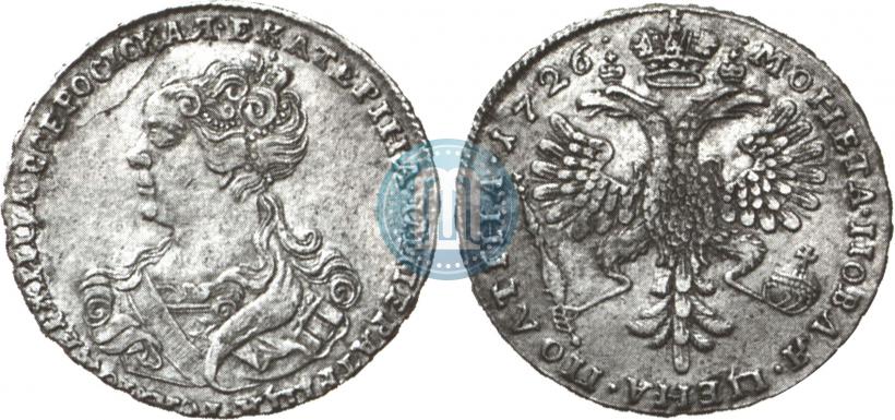 Picture Poltina 1726 year  "Moscow type, portrait turned to the left"