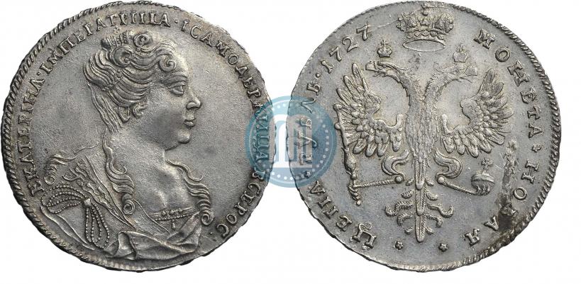 Фото 1 рубль 1727 года  "Московский тип, портрет вправо"