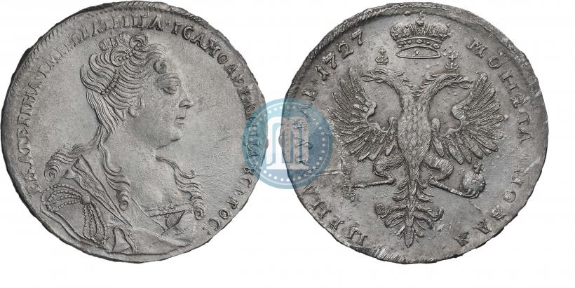 Фото 1 рубль 1727 года  "Московский тип, портрет вправо"