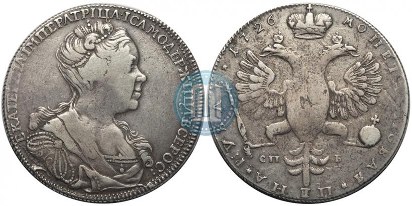 Фото 1 рубль 1726 года СПБ "Петербургский тип, портрет вправо"