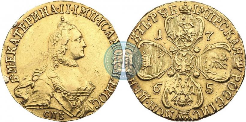 Фото 5 рублей 1765 года СПБ-Т.I. 