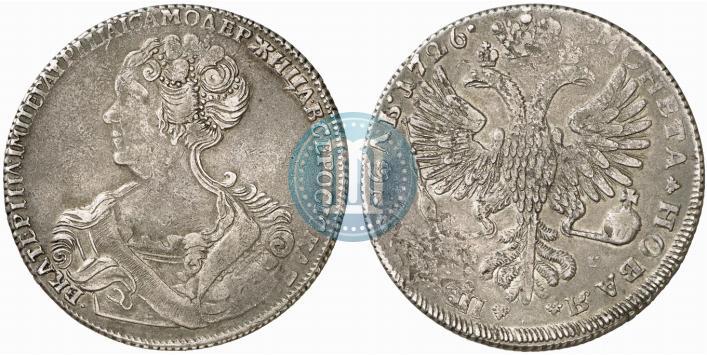 Фото 1 рубль 1726 года СПБ "Петербургский тип, портрет влево"