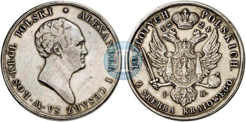 Фото 10 злотых 1824 года IB 