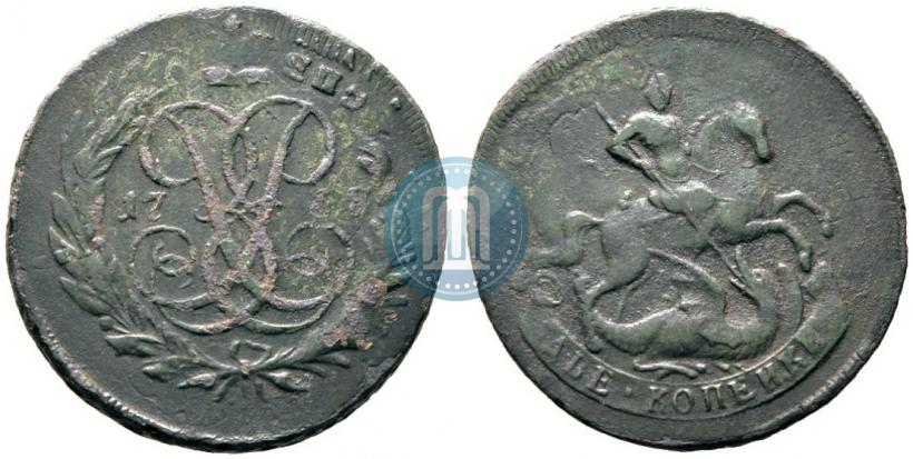 Фото 2 копейки 1758 года  "Номинал под Св. Георгием"