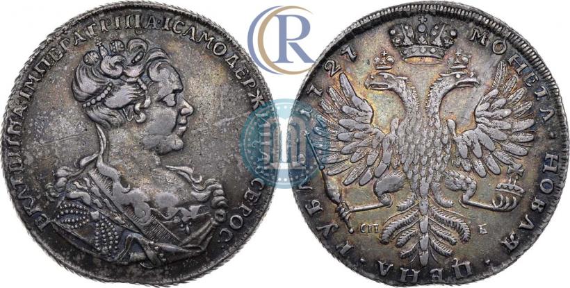 Фото 1 рубль 1727 года СПБ "Высокая прическа"