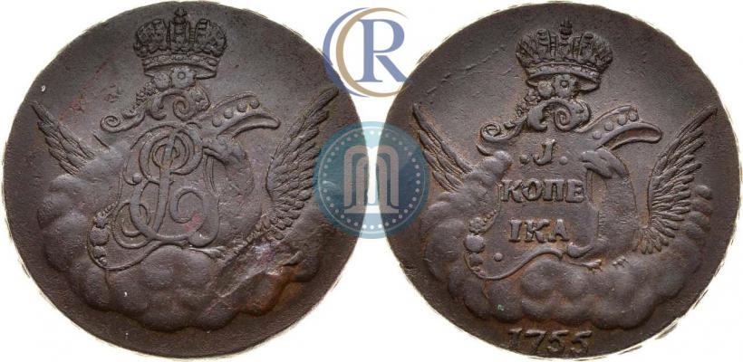 Picture 1 kopeck 1755 year  