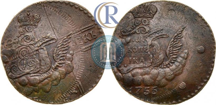 Picture 1 kopeck 1755 year СПБ 