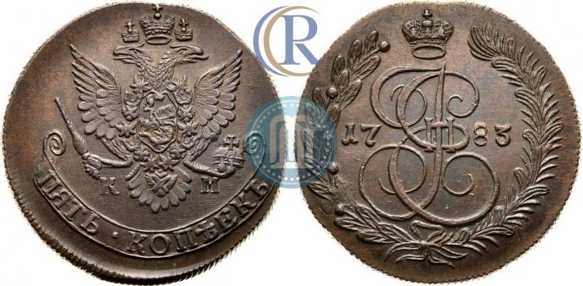 Фото 5 копеек 1783 года КМ 