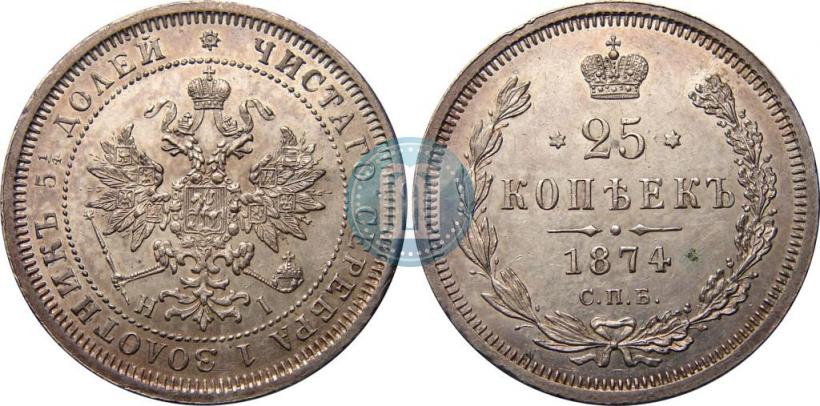 Фото 25 копеек 1874 года СПБ-НІ 