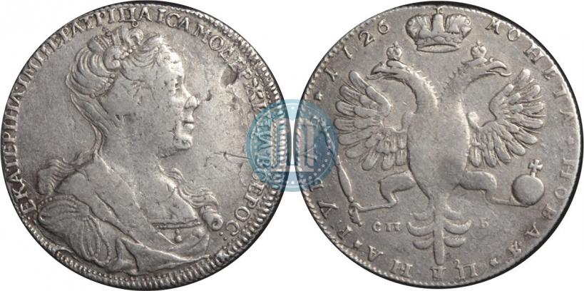 Фото 1 рубль 1726 года СПБ "Петербургский тип, портрет вправо"