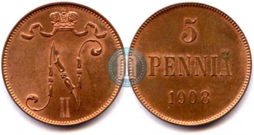 Picture 5 pennia 1908 year  