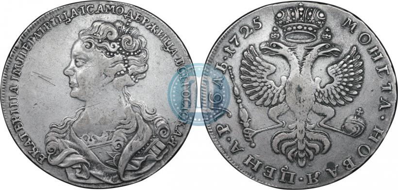 Фото 1 рубль 1725 года  "Московский тип, портрет влево"