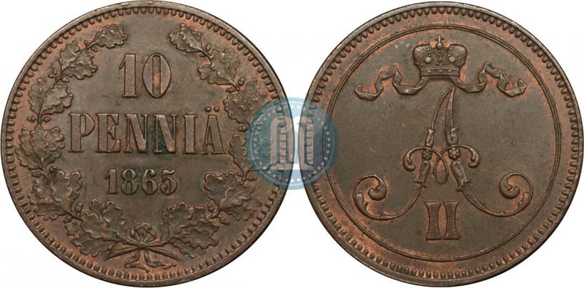 Picture 10 pennia 1865 year  