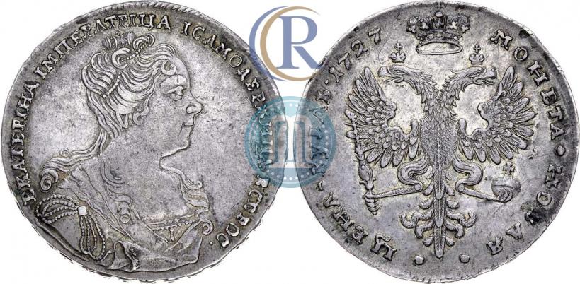 Фото 1 рубль 1727 года  "Московский тип, портрет вправо"