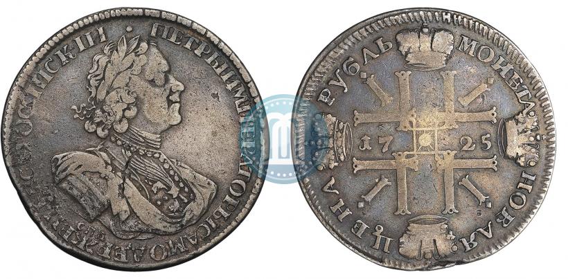 Фото 1 рубль 1725 года СПБ "Солнечный в латах"