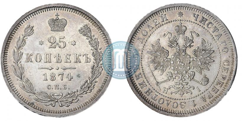 Фото 25 копеек 1874 года СПБ-НІ 