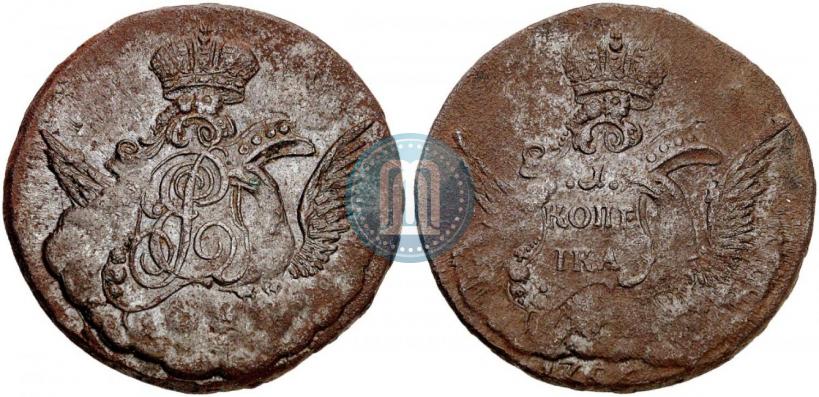 Picture 1 kopeck 1756 year  