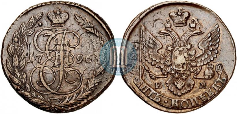 Picture 5 kopecks 1796 year ЕМ "Paul's restrike"