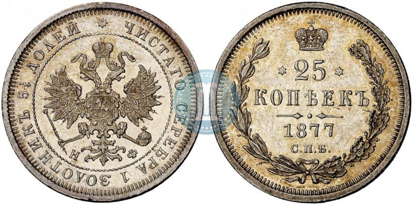 Фото 25 копеек 1877 года СПБ-НФ 
