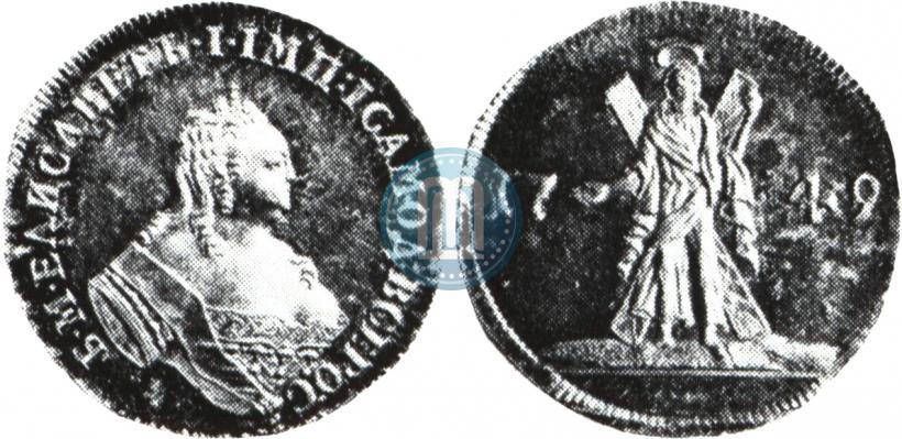 Фото 2 червонца 1749 года  "Св. Андрей на реверсе"