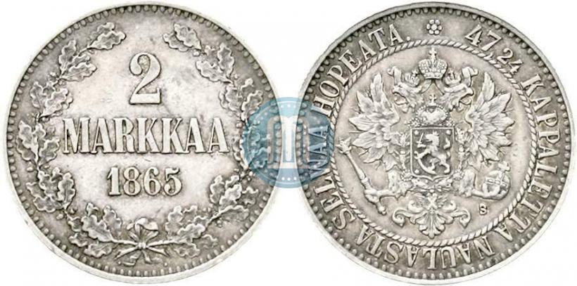 Picture 2 markkaa 1865 year S 