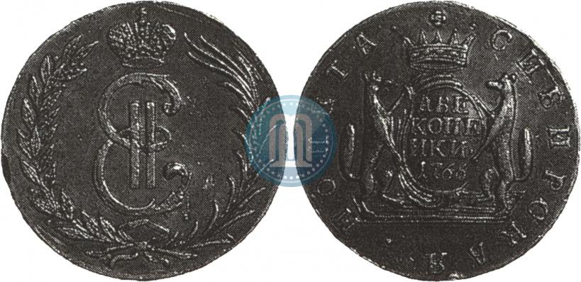 Picture 2 kopecks 1766 year  