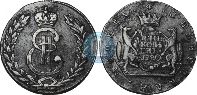 Фото 5 копеек 1780 года КМ 