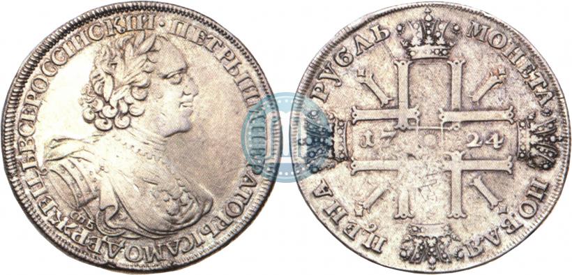 Фото 1 рубль 1724 года СПБ "Солнечный, в латах"