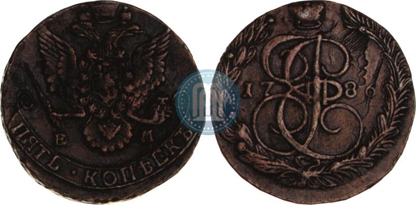 Picture 5 kopecks 1786 year ЕМ 