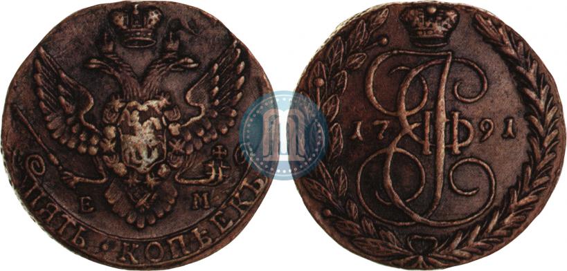 Picture 5 kopecks 1791 year ЕМ 