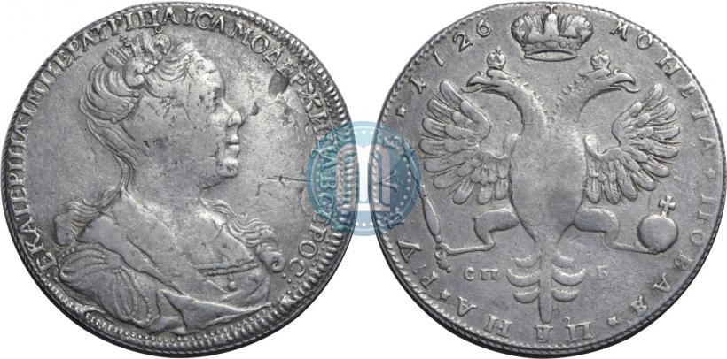Фото 1 рубль 1726 года СПБ "Петербургский тип, портрет вправо"