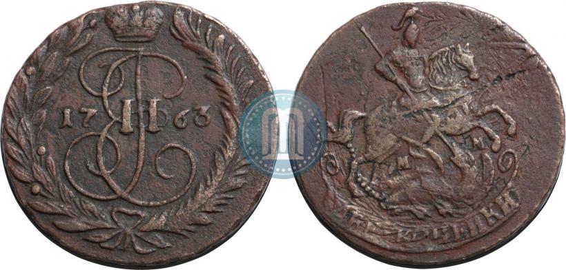 Фото 2 копейки 1763 года ММ 