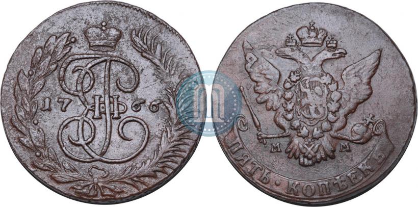 Фото 5 копеек 1766 года ММ 
