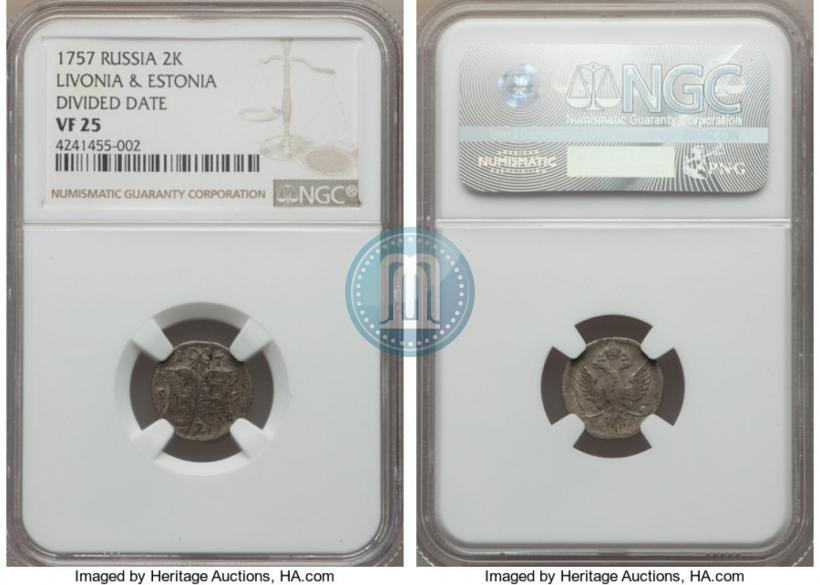 Фото 2 копейки 1757 года  "Ливонез"