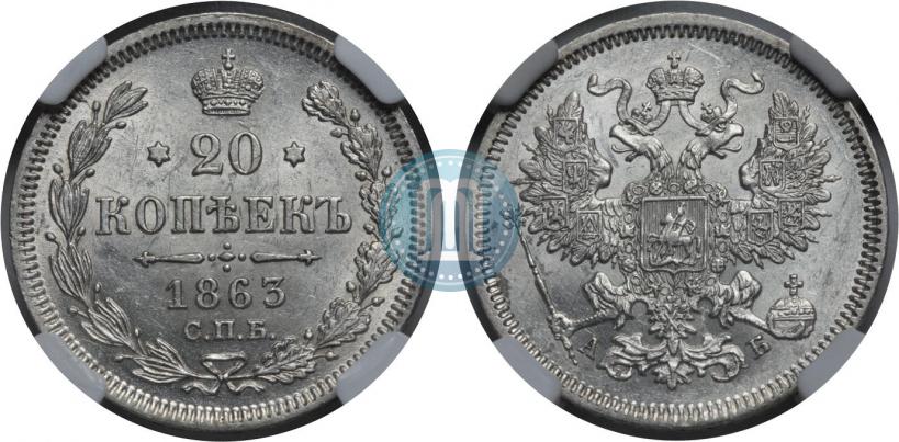 Picture 20 kopecks 1863 year СПБ-АБ 