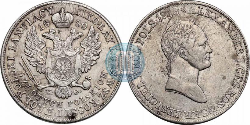 Picture 5 złotych 1830 year KG 