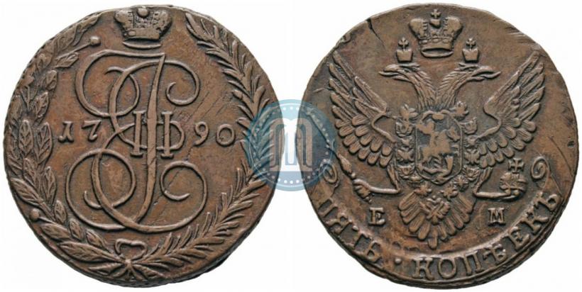 Picture 5 kopecks 1790 year ЕМ 