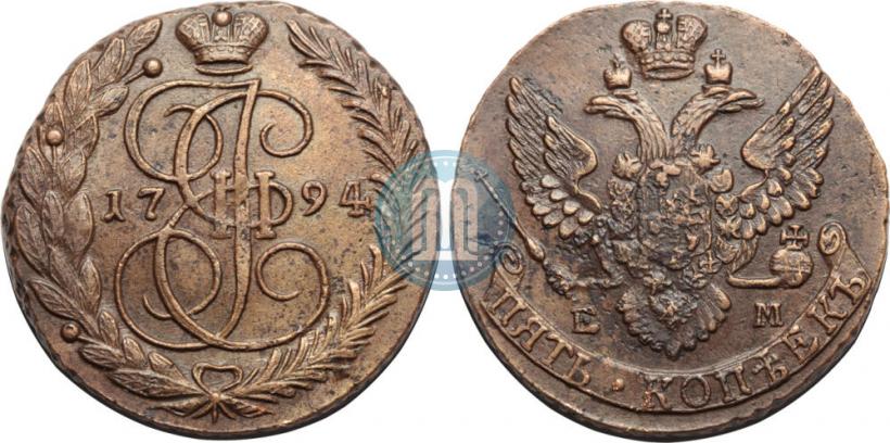 Picture 5 kopecks 1794 year ЕМ 