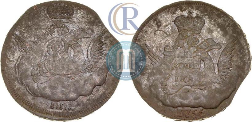 Picture 1 kopeck 1756 year ММД 