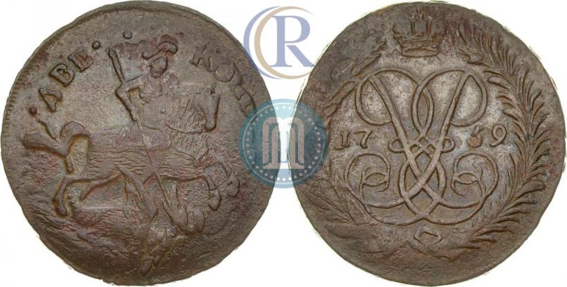 Фото 2 копейки 1759 года  "Номинал над Св. Георгием"