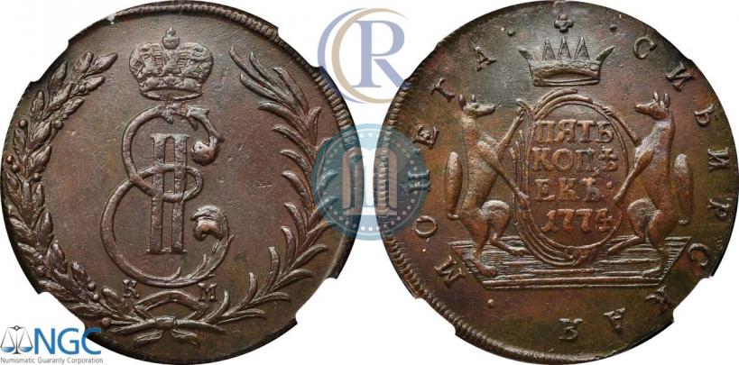 Фото 5 копеек 1774 года КМ 