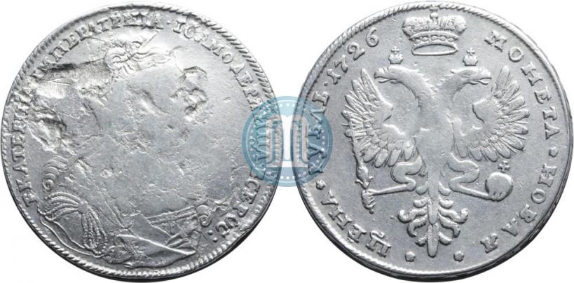 Фото 1 рубль 1726 года СПБ "Петербургский тип, портрет вправо"
