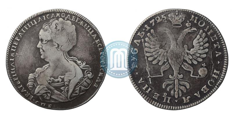 Фото 1 рубль 1725 года СПБ "Петербургский тип, портрет влево"