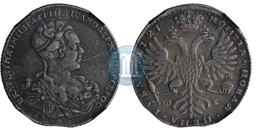 Фото 1 рубль 1727 года СПБ "Высокая прическа"