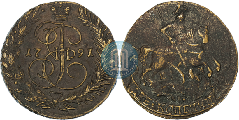 Picture 2 kopecks 1791 year ЕМ 